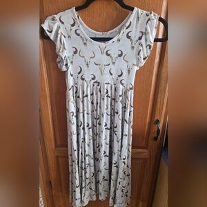 Posh Peanut White Cow Skull Print Flutter Sleeve Dress 10Y Worn Once
